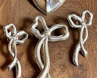 Sterling Silver Heart Pin Thailand, Sterling Silver Bow Pin/ Pendant, And Matching Earrings Mexico