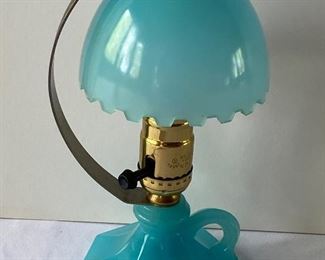 Vintage Houze Nite Lamp in Baby Blue with one small chip in the shade. No cord.