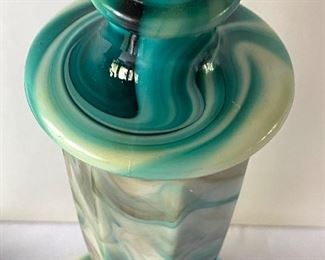 Pair of Gorgeous Aqua Blue Slag Akro Agate Globe Speciality Lamps each measuring about 12". These lamps do NOT have a cord