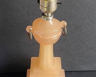 Vintage Houze Queen Anne Lamp in a soft pink hue which Houze defines as Coralex. Measuring 11" 