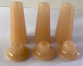 Vintage Pink  or Coralex Houze Glass Lamp Spacers with small chips in the holes where the lamp post is inserted. 
