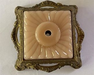 Houze Coralex and Brass Floor Lamp Base measuring 9" x 9". Some light wear including some chips in the interior chips in the post hole. 