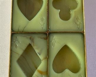 Vintage Slag Glass Playing Cards Ash Tray Set in good condition.