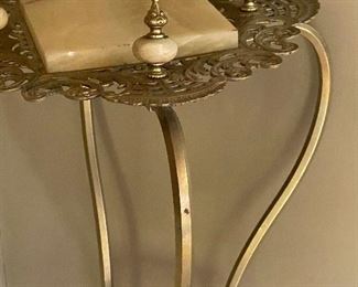 Victorian Onyx Top Table Lamp. Lovely antique table in vintage condition with some wear. The legs need to be tightened  and there are some small chips on the onyx top. Measures 35" h 