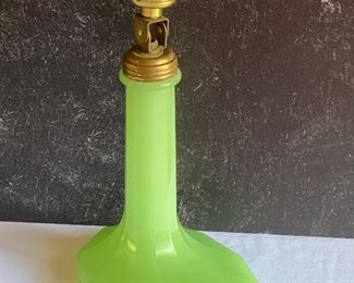 Vintage Houzex Jadeite Lamp measuring 9.5" and features the original Houze sticker on the bottom