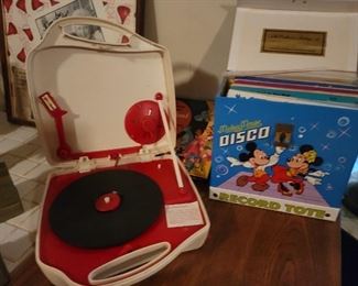 Vintage child's turntable & records