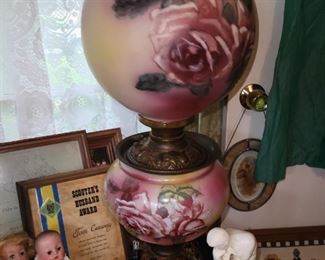 Hand painted antique globe lamp