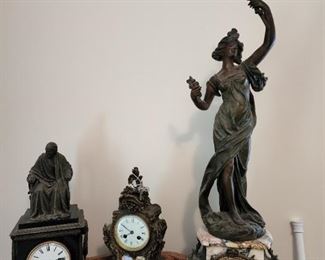 French Queen of flowers bronze Art Nouveau clock by Bruchon as well as hand painted French clock and bronze clock