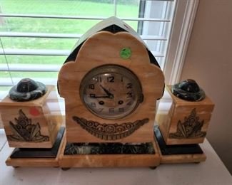 Alabaster and Marble clock set