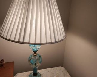St Claire hamd blown paperweight lamp original finial Cornflower blue