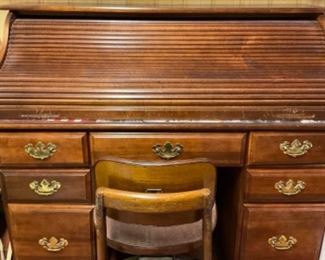Roll Top Desk with Vintage Wood Office Chair