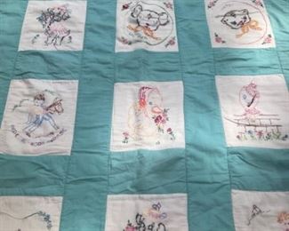 Vintage Embroidered Crib Quilt