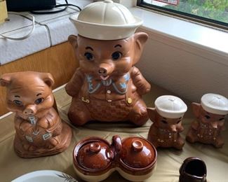 Twin Winton 1960 Elephant Sailor Cookie Jar with Matching Shakers