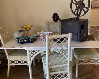 Ficks Reed table (folds into square table) and 4 chairs, 