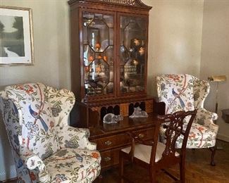 Beautiful Baker secretary, Pair of Southwood wing chairs, in like new condition.   Chairs sold