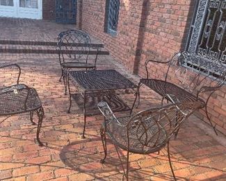 Woodard chairs and bench, square table Meadowcraft