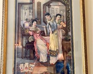 1930’s Chinese cigarette advertisement lithograph “Lady in the living room”