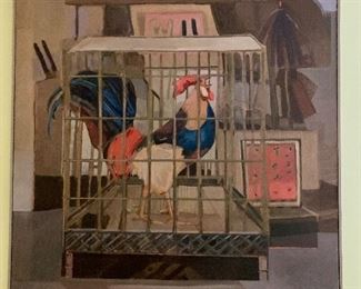 Clark Walker signed rooster painting 