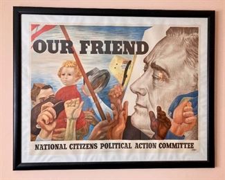 Original 1944 FDR labor union poster by Ben Shahn