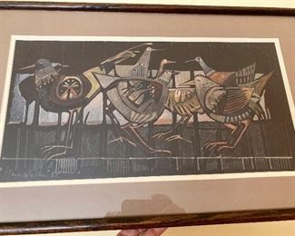 Signed Clark Walker pigeon painting