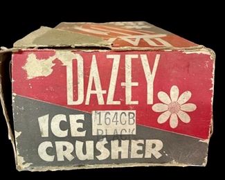 VINTAGE / NOS DAZEY ICE CRUSHER (BLACK) IN ORIGINAL BOX, W/PAPERWORK, HDWE
