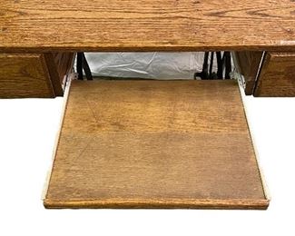 REPURPOSED ANTIQUE SEWING MACHINE BASE WITH HAND-CRAFTED COMPUTER DESK TOP