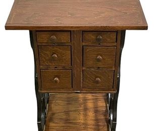 REPURPOSED ANTIQUE SEWING MACHINE BASE W/ DRAWER TOWERS AND TABLE TOP