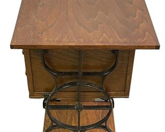 REPURPOSED ANTIQUE SEWING MACHINE BASE WITH DRAWER TOWERS AND TABLE TOP