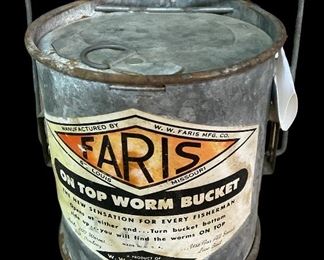 VINTAGE/ANTIQUE GALVANIZED “FARIS – ON TOP WORM BUCKET”