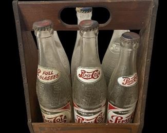 ANTIQUE PEPSI CRATE W/6 BOTTLES