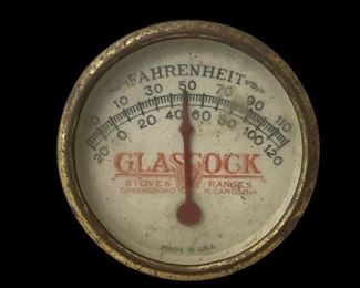ANTIQUE “GLASSCOCK  STOVES / RANGES – GREENSBORO, N.CAROLINA” THERMOMETER