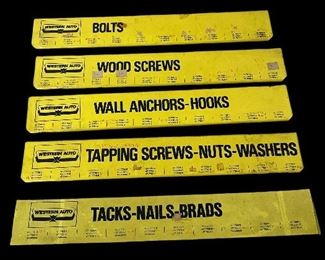 LOT/5 VINTAGE WESTERN AUTO PARTS RACK SIGNS 