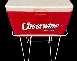 VINTAGE CHEERWINE COOLER ON HEAVY WIRE STAND