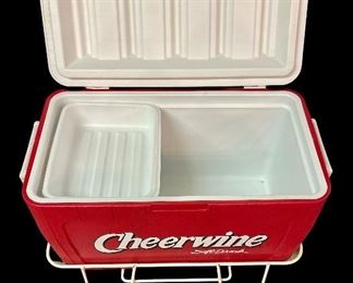 VINTAGE CHEERWINE COOLER ON HEAVY WIRE STAND