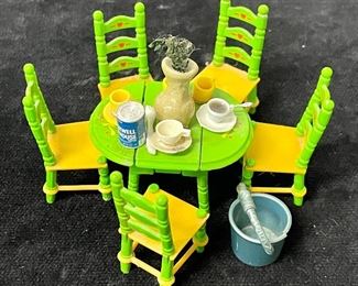 VINTAGE “LITTLES” DOLLHOUSE TABLE/CHAIRS by MATTEL W/ACCESSORIES