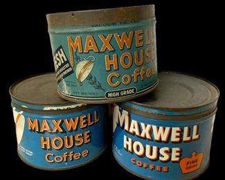 LOT/3 VINTAGE/ANTIQUE MAXWELL HOUSE COFFEE TINS