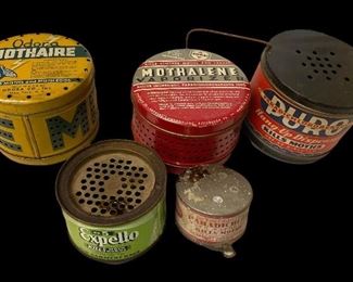 LOT/5 VINTAGE/ANTIQUE MOTH TREATMENT TINS