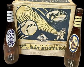 CASE/12 COORS BAT BOTTLES (9-COORS LIGHT, 3-COORS BANQUET BEER)   EMPTY BOTTLES