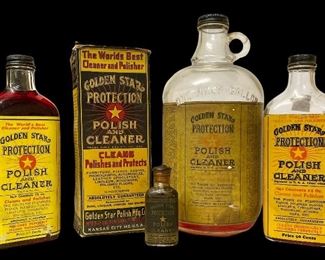 LOT/5 VINTAGE “GOLDEN STAR PROTECTION – POLISH & CLEANER” PRODUCT & BOTTLES
