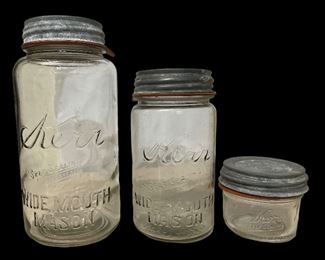SET/3 KERR WIDE MOUTH MASON JARS W/ZINC LIDS AND RUBBER RINGS