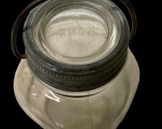 ANTIQUE “KNOX” MASON JAR W/GLASS LID AND BELL HANDLE