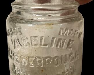 ANTQUE GLASS VASELINE JAR – CHESEBROUGH, NY