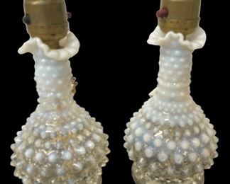 VINTAGE/ANTIQUE HOBNAIL/MOONSTONE LAMP PAIR