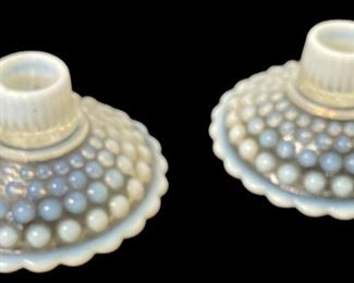 VINTAGE/ANTIQUE HOBNAIL/MOONSTONE CANDLE BASE PAIR