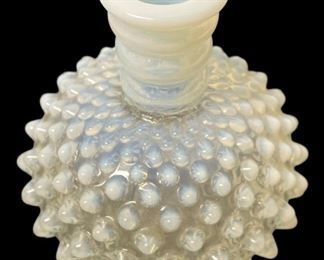 VINTAGE/ANTIQUE HOBNAIL/MOONSTONE PERFUME BOTTLE   (NO STOPPER)