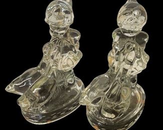 VINTAGE CRYSTAL/GLASS GIRL/DUCKS FIGURINE SET (BOOKENDS)   HUMMEL???   L.E. SMITH???