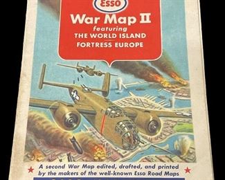 ANTIQUE ESSO WWII “WAR MAP II featuring THE WORLD ISLAND – FORTRESS EUROPE)