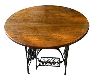 OAK TOP TABLE ON SEWING MACHINE BASE