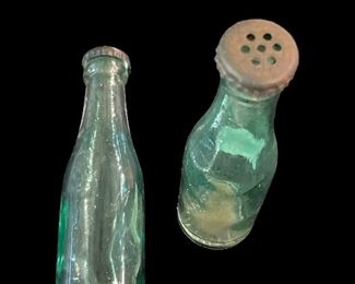 VINTAGE MINIATURE GREEN BOTTLES S&P SET 