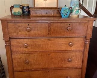 Beautiful Tiger Maple chest, Majolica collection, and more...